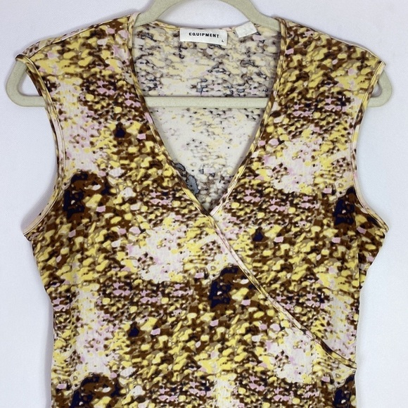 Equipment yellow abstract print sleeveless dress large - Picture 2 of 5